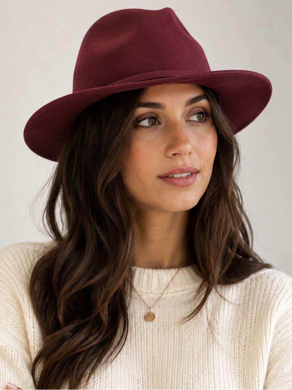 J.Crew Burgundy Wool Felt Fedora Hat Wine Wide Brim Boho Chic | Size M-L - Picture 1 of 5